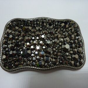 Vintage Belt Buckle Black Rhinestone Crystal Goth  Western 80s Cowgirl